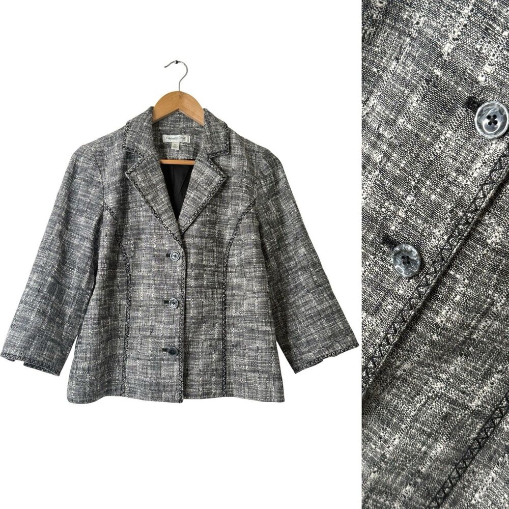 Coldwater Creek Women’s Blazer Jacket Linen Cotton Textured Woven Cropped PS